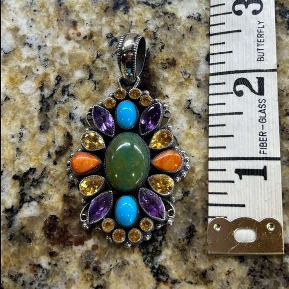 Leo Feeney, sterling silver pendant w/multi colored stones - Picture 4 of 7